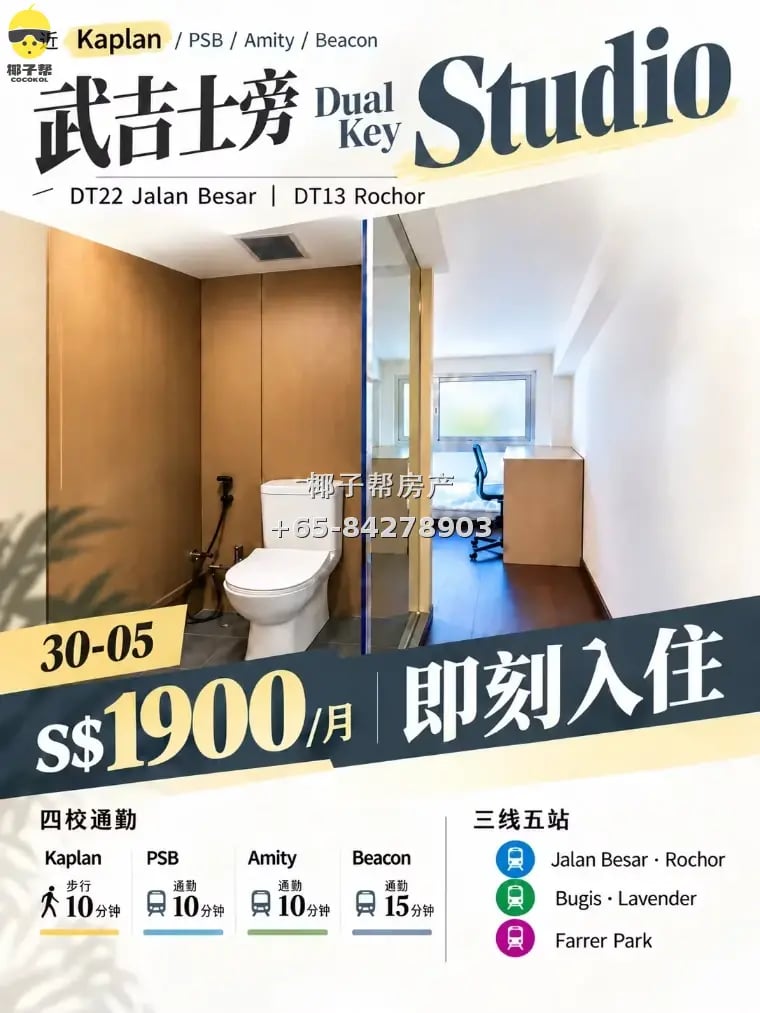 近Kaplan/PSB｜武吉士旁Dual Key Studio1900（可议）｜即刻入住｜30A 05 1